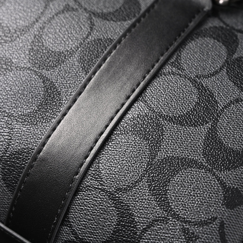 Coach Signature Duffel Bag – Black Monogram Canvas with Leather Trim
